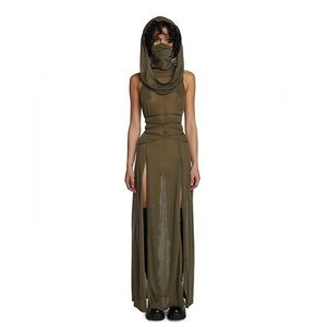 NWT Dolls Kill ECHO HOODED SLIT MAXI DRESS - GREEN